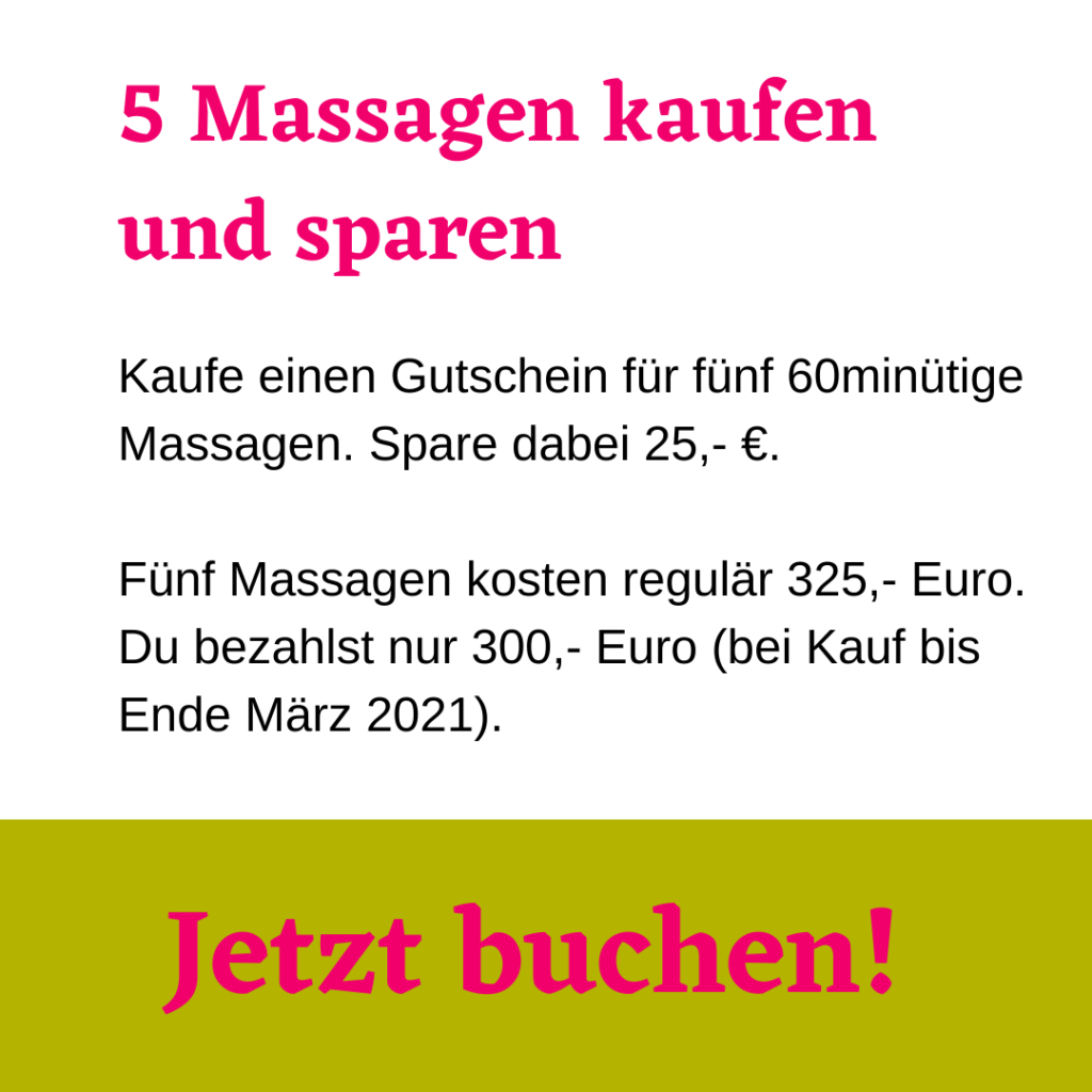 Fünf Massagen buchen und 25 Euro sparen.